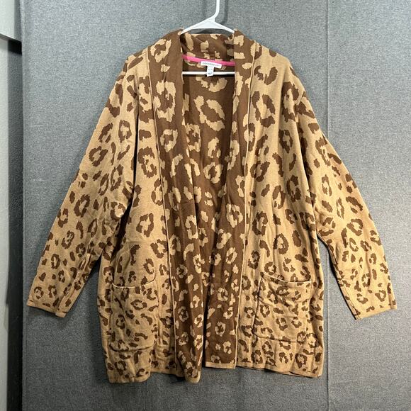 Isaac Mizrahi Live! Jacquard Shawl Collar Sweater Cardigan Leopard, X-Large - Picture 1 of 10